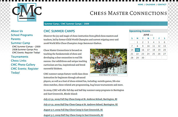 web (camps) {{ We built a online registration system for camps, tournaments, etc. and associated it with the calendar.